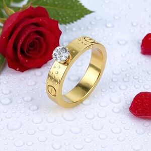 Elegant Gold Ring with Diamond Accent Engagement Ring Hypoallergenic Love Ring